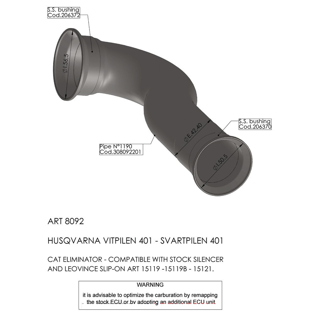 Link pipe without catalyst for Husqvarna Vitpilen/Svartpilen 401 2018-2019
