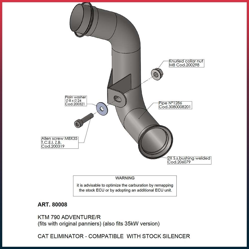 Link pipe without catalyst for KTM 790/890 Adventure / CF MOTO 800 MT SPORT/TOURING / HUSQVARNA NORDEN 901