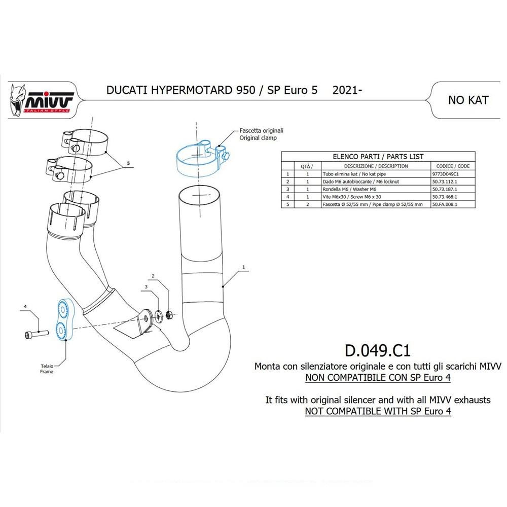 MIVV Link Pipe without Catalyst DUCATI HYPERMOTARD 950 2021-2024