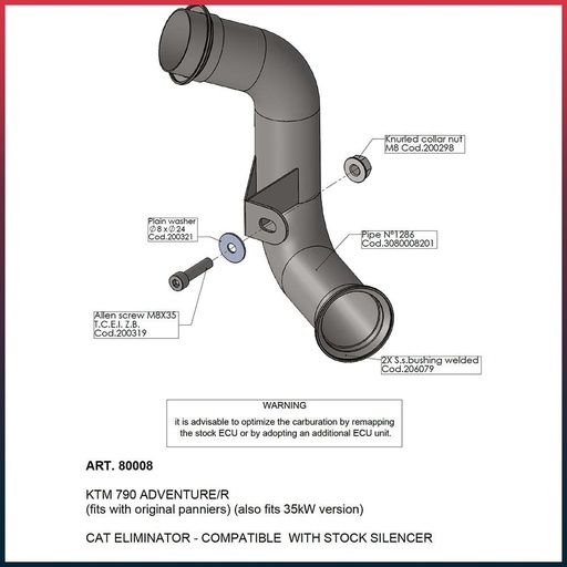[80008] Link pipe without catalyst for KTM 790/890 Adventure / CF MOTO 800 MT SPORT/TOURING / HUSQVARNA NORDEN 901