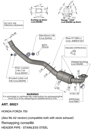 [80021] Collecteur sans catalyseur LEOVINCE Honda Forza 750 2021-2024