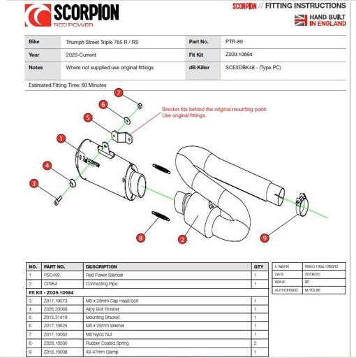 Silencer SCORPION RED POWER Triumph STREET TRIPLE 765 S / R / RS 2020-2022