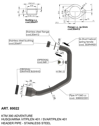 [80022] Catalyst-free downpipe for Husqvarna 401 Vitpilen/Svartpilen and KTM 390 Adventure 2020-2023