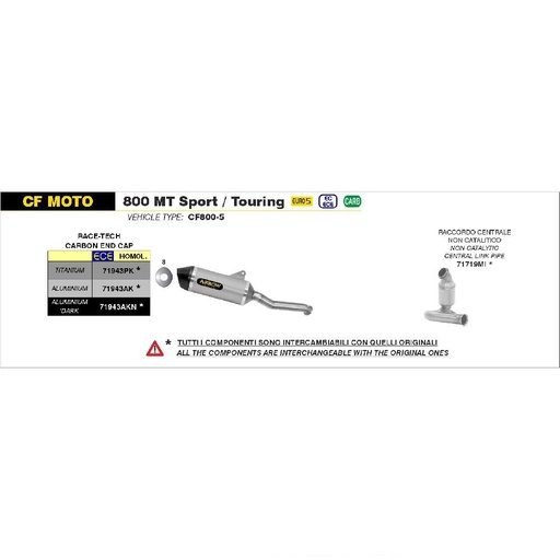 Silencieux Arrow Race-Tech Adapt. CF MOTO 800 MT SPORT / TOURING 2022-2024
