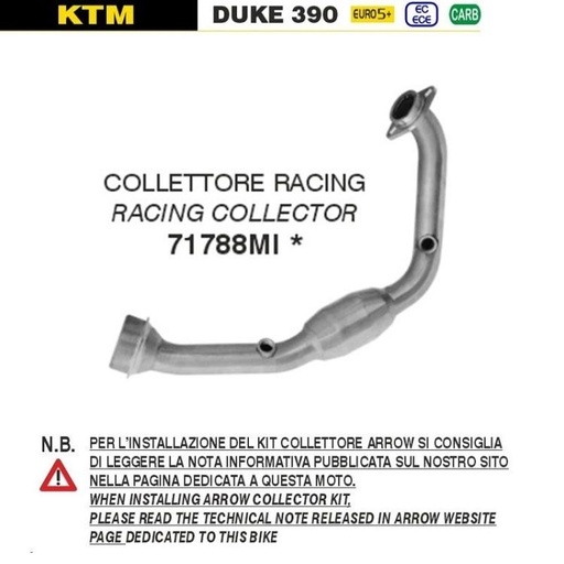 [71788MI] Arrow KTM 390 Duke 2024-... Downpipe without Catalyst