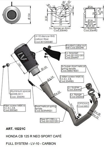 [15221BU] Full Exhaust System LEOVINCE LV 10 Honda CB 125 R 2018-2020