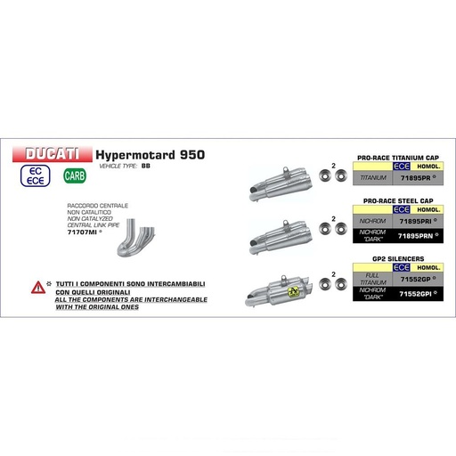 [71895PRN] Silencieux ARROW PRO-RACE Ducati HYPERMOTARD 950 2019-2020